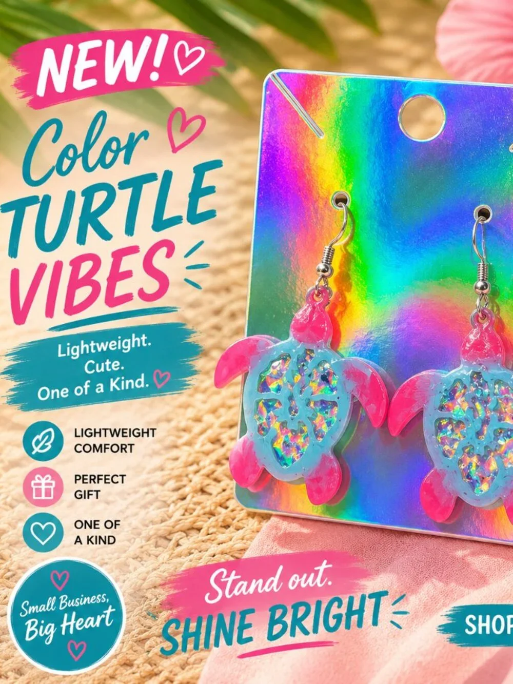 Pink Glitter Sea Turtle Earrings | Color Me Lit LLC